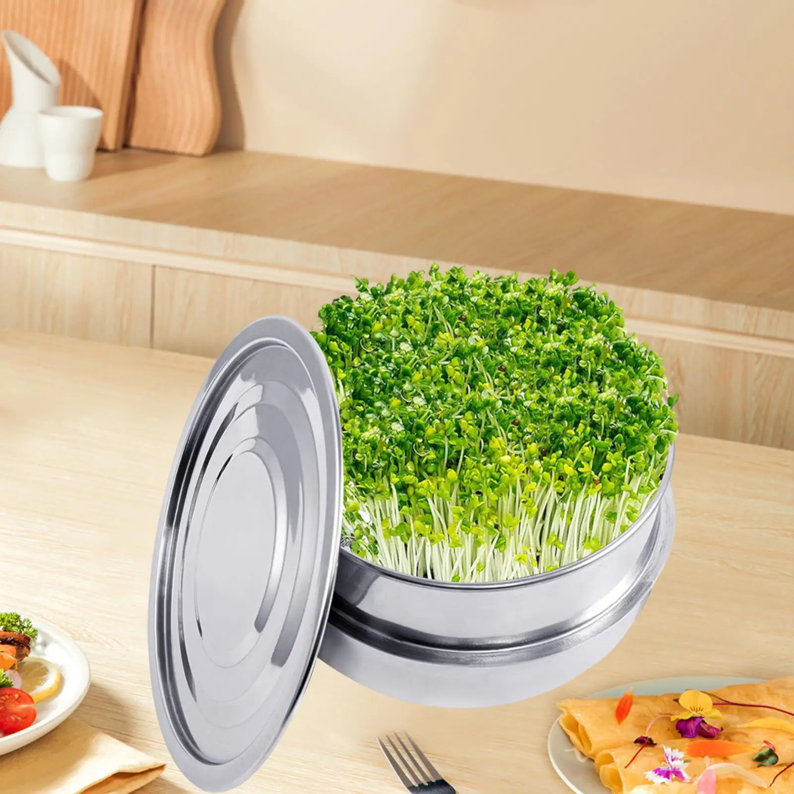 8.5inch stainless steel seed sprouting kit stackable round sprouting tray sprout maker growing tray for broccoli beans alfalfa sprouting jars kit