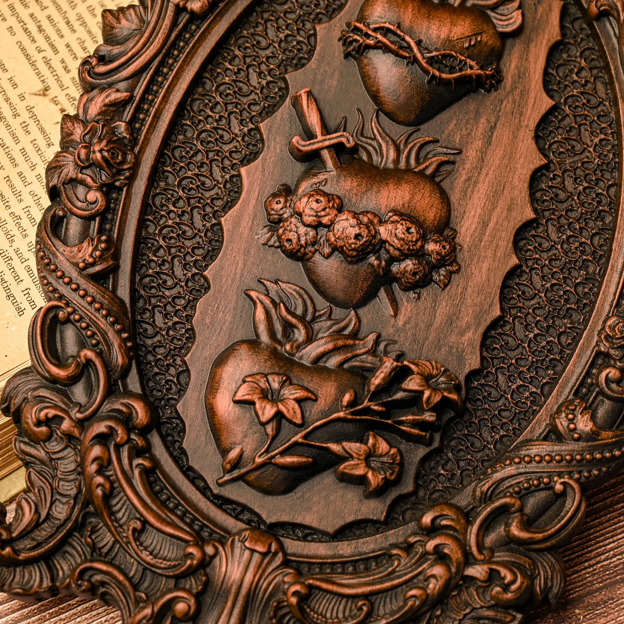 Sacred Heart Wall Decor, Immaculate Heart, Wood Carving Artwork, Jesus Catholic Religious Objects, Wall Hanging Decor, Christ