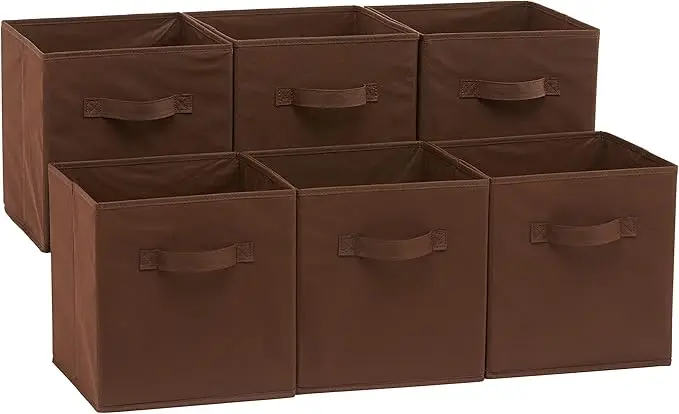6-pack collapsible fabric storage bins, beige. 10.5x10.5x11 inches, ideal for organizing toys, clothes, or household items. 6