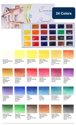 Vivid Artists' Watercolors Set - 16/24 Bright Colors, Full Pans in Carton Box (24 Colors)