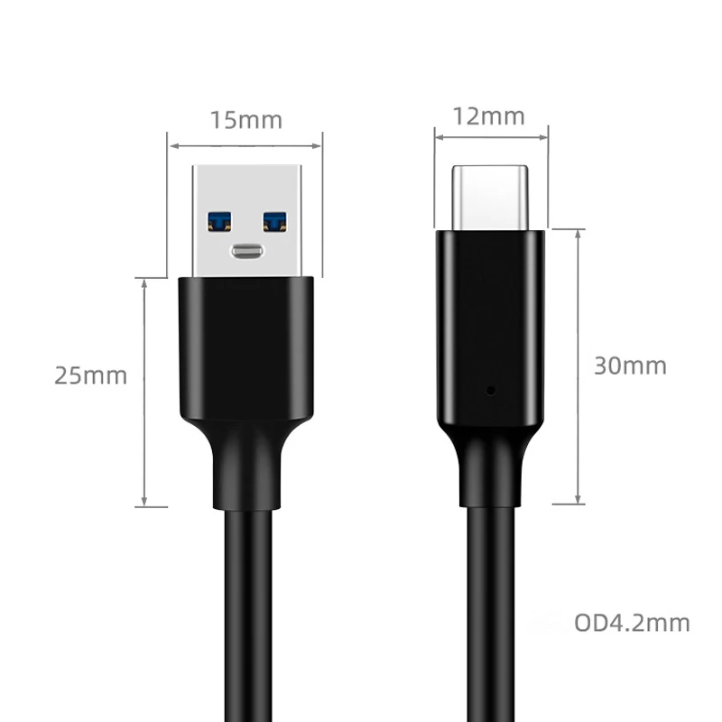 High-Speed USB 3.2 to Type C Cable – 10Gbps Data Transfer & 60W Charging – Durable PVC Cord, Black
