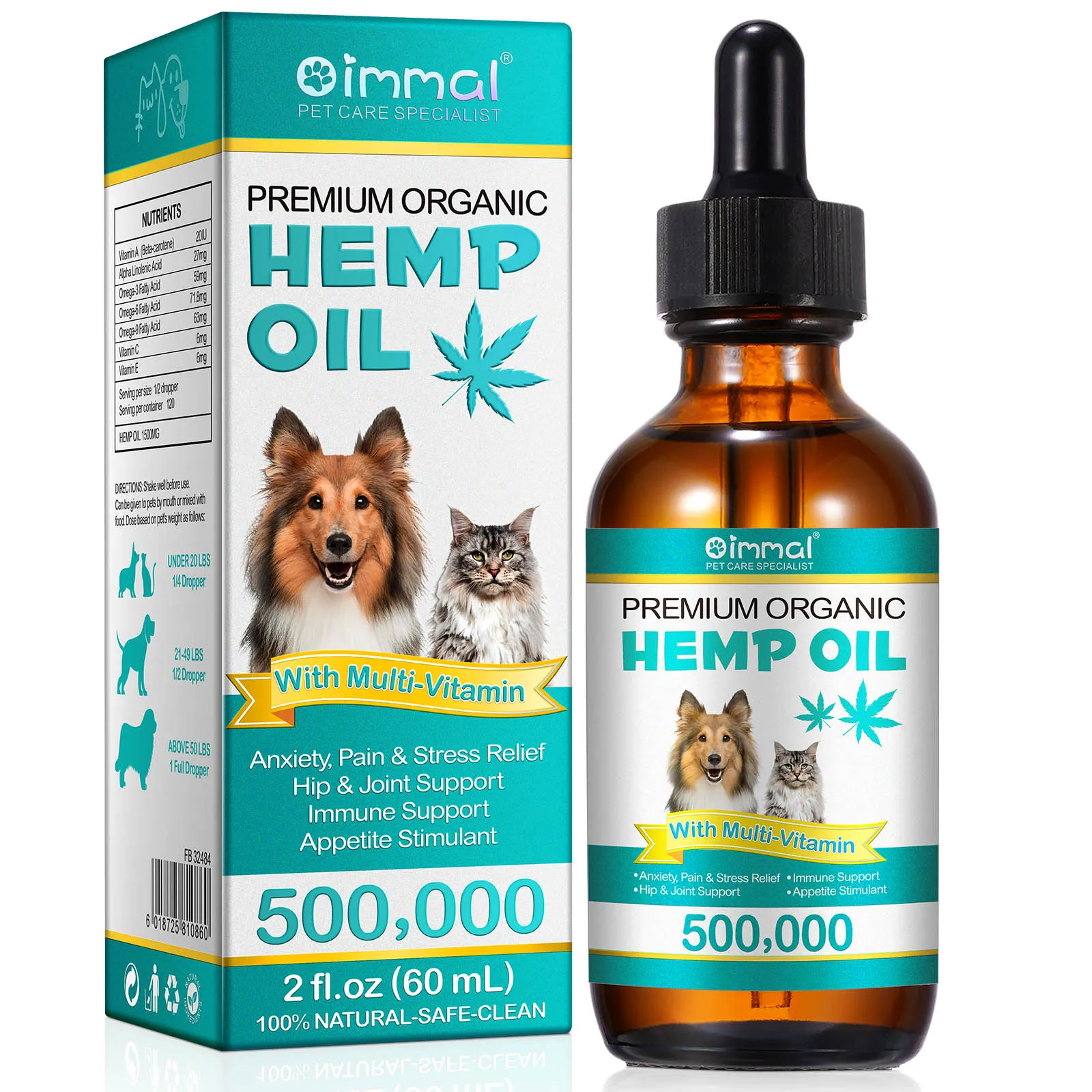 Premium Organic Oil with Multivitamin for Dogs Anxiety Pain & Stress Relief Hip Joint Support Immune Support Appetite StimulantG