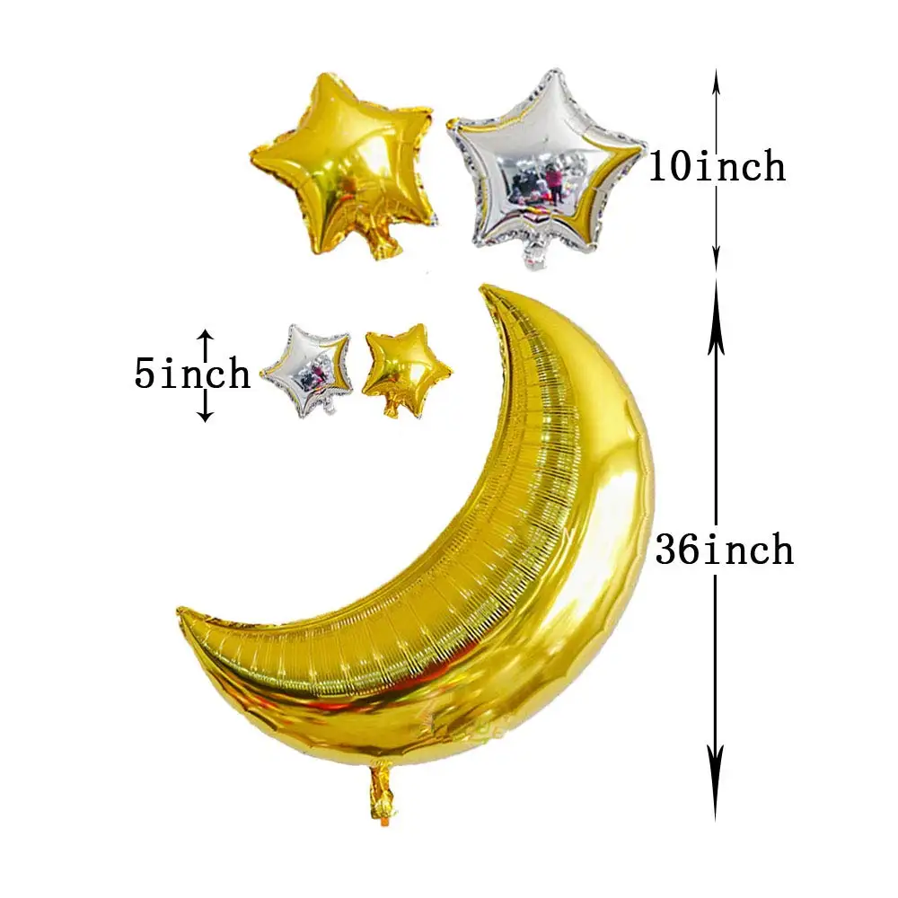 13-teiliges Set 36-Zoll Große Goldene Mond-Ballons und Silberne Stern-Folienballons für Taufe, Geburtstag und Hochzeitsfeier-Dekorationen – Detail 5