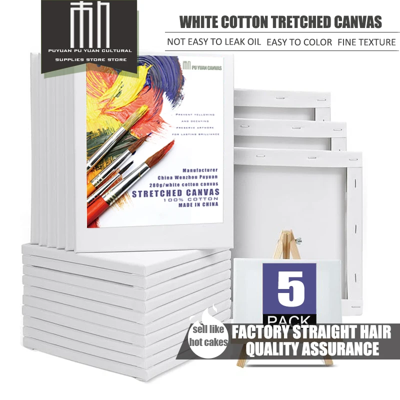 Stretched Canvas for Painting, 5 Pack 30x40CM Profile Primed White Blank Canvases for Painting Oil,
