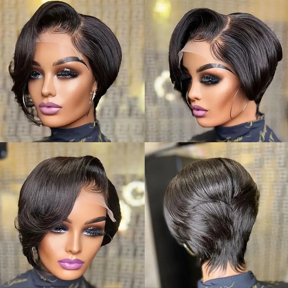 Short Straight Bob Pixie Cut Wig Human Hair Wig Lace Front Wigs Brazilian Remy Transparent Lace Front Wigs For Black Women