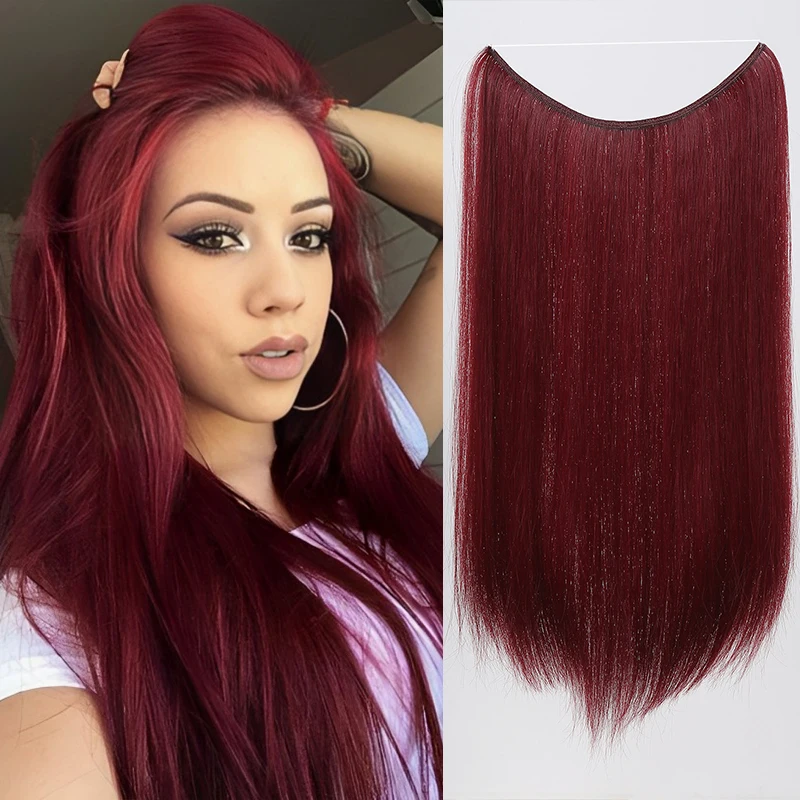 SyntheticHairExtensionsNoClipInvisibleWireHairpieceForWoman