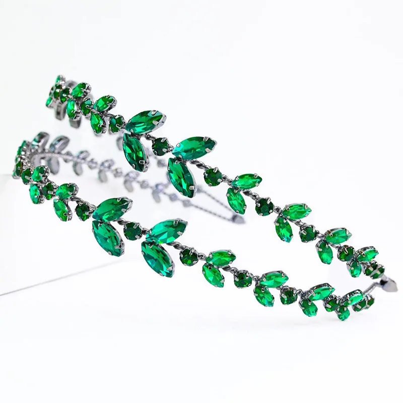 Green Crystal Double Layer Headband Leaves Hair Accessories  display picture 3