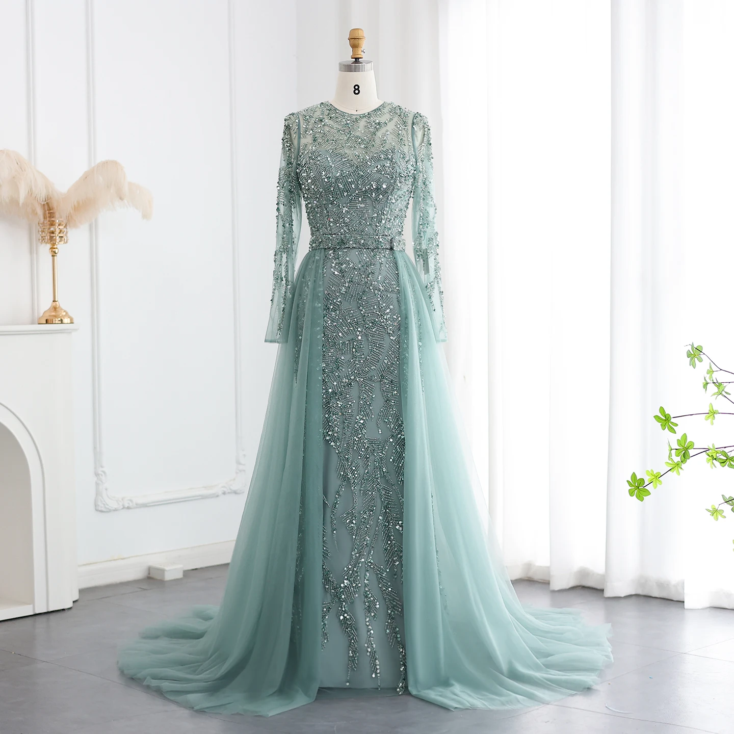 Sharon Said Luxury Dubai Tulle Turquoise Nude Mermaid Evening Dress  Overskirt Arabic Weddig Formal Party Gowns SS183 Customized - AliExpress 320