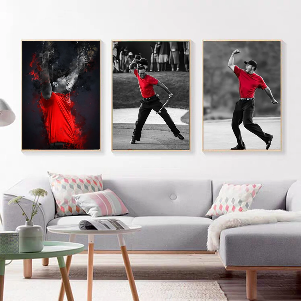 

Golf Athlete Tiger Woods Portrait Posters Canvas Painting Sports Art Prints Wall Decor Picture For Living Room Home Frameless