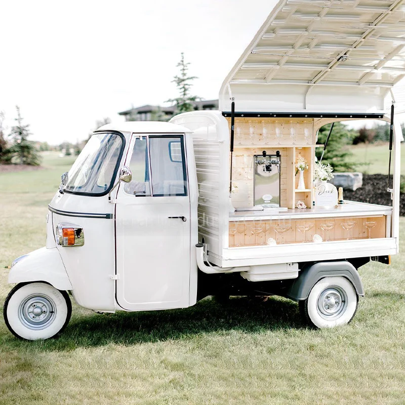 Custom Size Electric Tricycle Food Truck BBQ Pizza Coffee Van Flowers Sales Ice Cream Cart Fully Equipped Kitchen Food Trailer