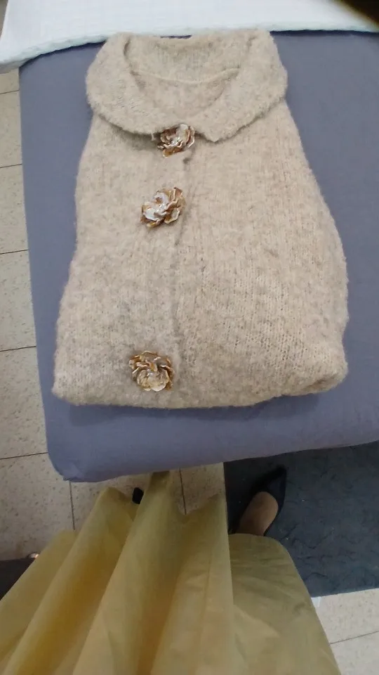 Women's Floral Button Knit Cardigan with Lapel Collar photo review