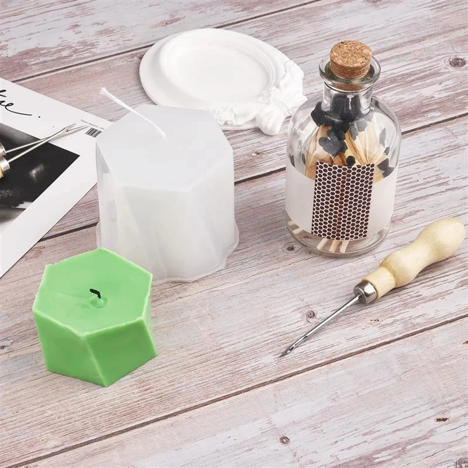 3x Sewing Awl Wooden Handle Punching Punch Hole Sewing Tools Tool Kit Needle for Candle Making Canvas DIY Handmade Tool