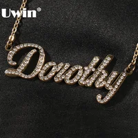 UWIN Custom Titanium Steel Name Necklace With Rhinestones for Women Personalized Name Pendant Choker Fashion Jewelry Accessories