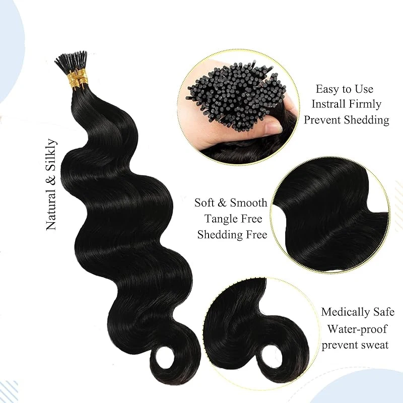 Body Wave Tip Human Hair Extensions Natural Black Hair Extensions Fusion 100% Remy Stick Tip Real Human #1B