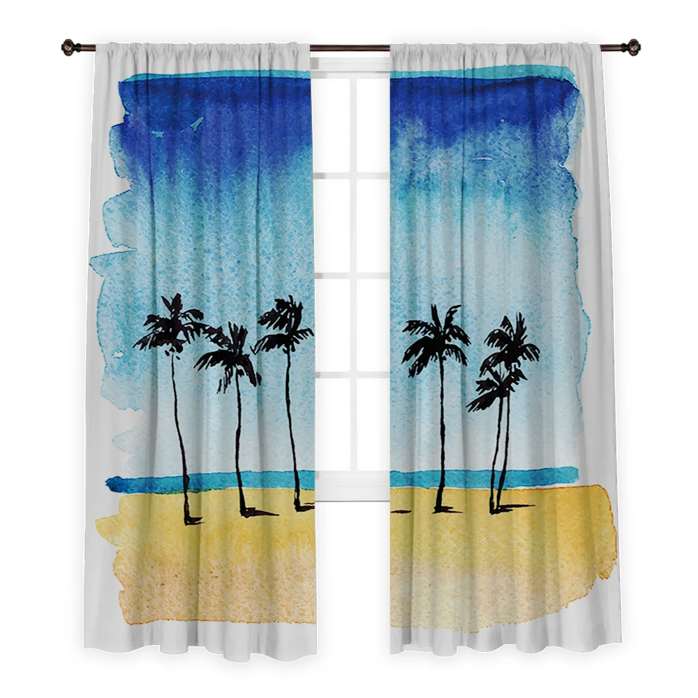 

Scenery Printed Curtain/Drapes for Living Room Dining Room Bed Room with 2 Panel Set-Palm Trees Peaceful Sunny Tropical Blue Sky