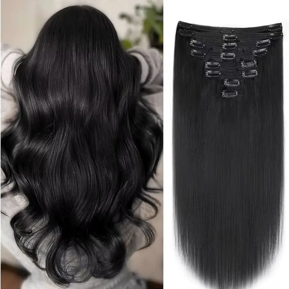 Seidige gerade Clip-in-Haarverlängerungen für den ganzen Kopf für Frauen, 120 g pro Packung, brasilianisches Remy-Echthaar, 8 Stück, 18 Clips – Detail 2
