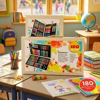 180PCS Drawing Art Kit for Kids Oil Pastels Paint Brushes Watercolor Pens Coloring Set Gift 4