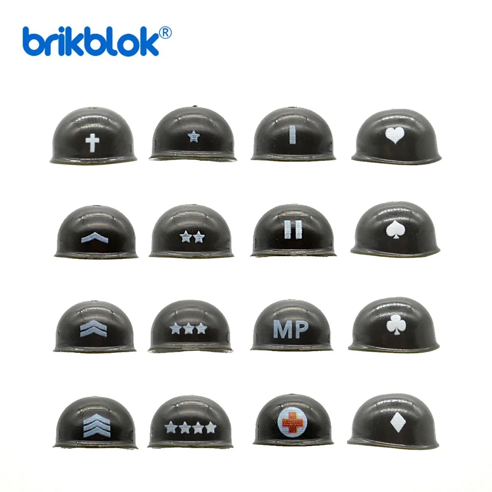 Custom Printed WW2 M1 US Helmets Building Blocks Lieutenant Medical Soldiers Military Army MOC Bricks Toys for Children