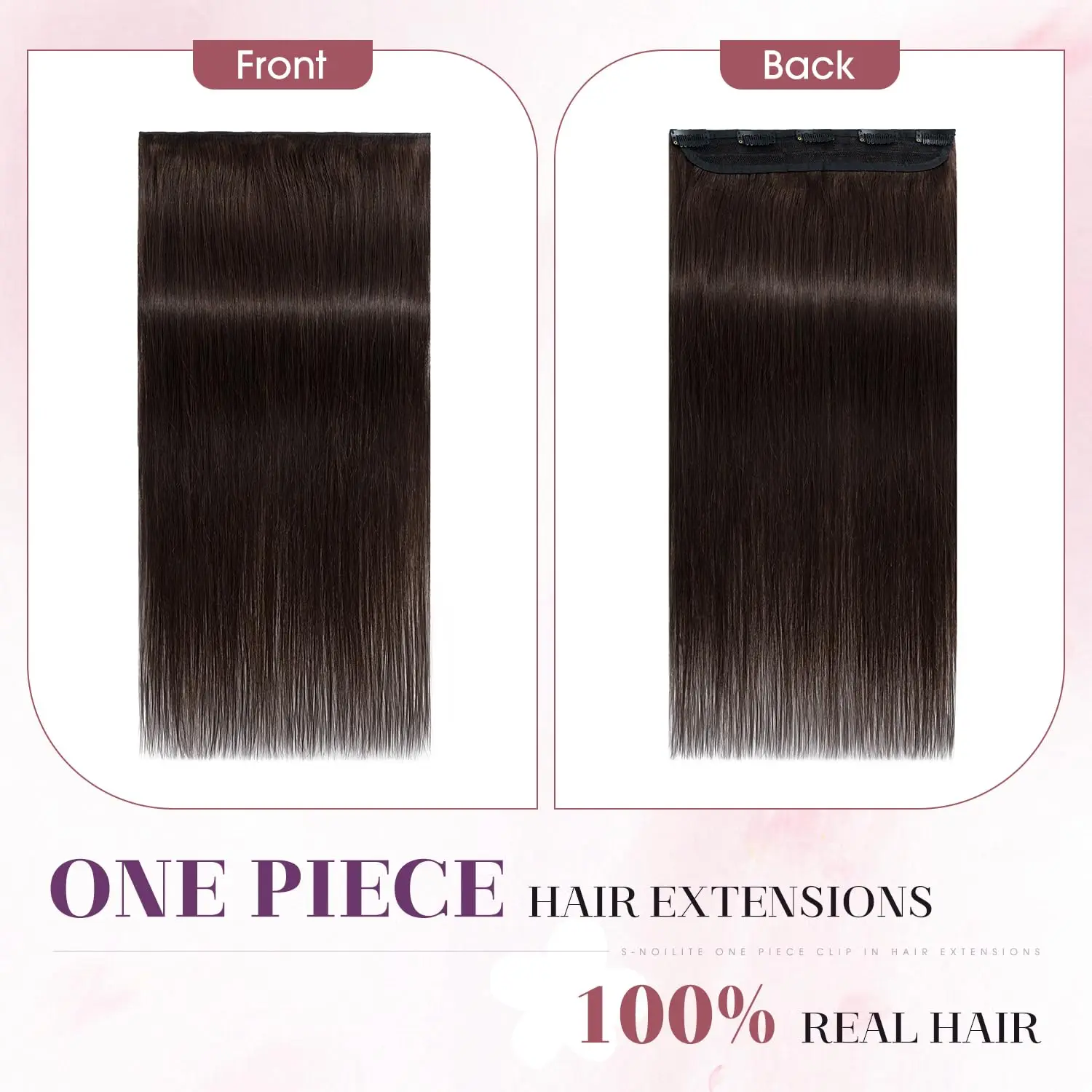 One Piece Hair Extensions Clip Ins Human Hair 5 Clips 3/4 Full Head Clip On Dark Brown Color Remy Extensions For Women
