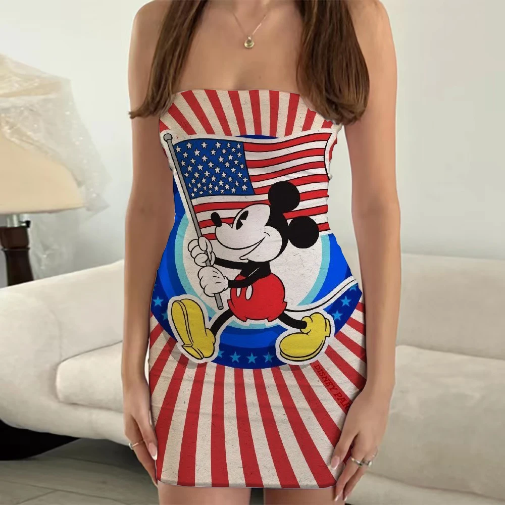 

Disney Mickey Minnie Ombre Dress Women's Multicolored Vestido Sexy Sheath Dress Party Women's Sleeveless Tunic Wrap Dress