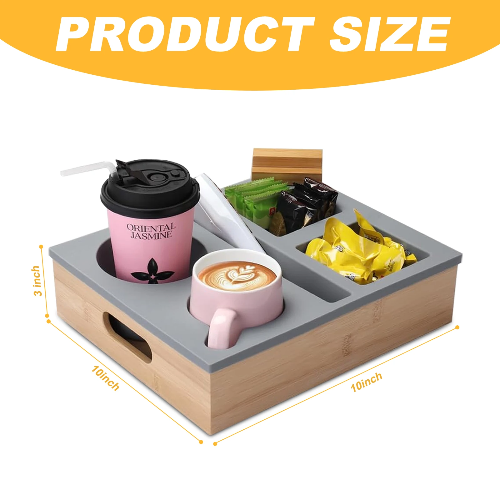 Couch Cup Holder Tray, Couch Caddy with Rotatable Phone Holder, Couch Tray for Bed Car Beach Organizer, Anti-Spill for Snacks 3