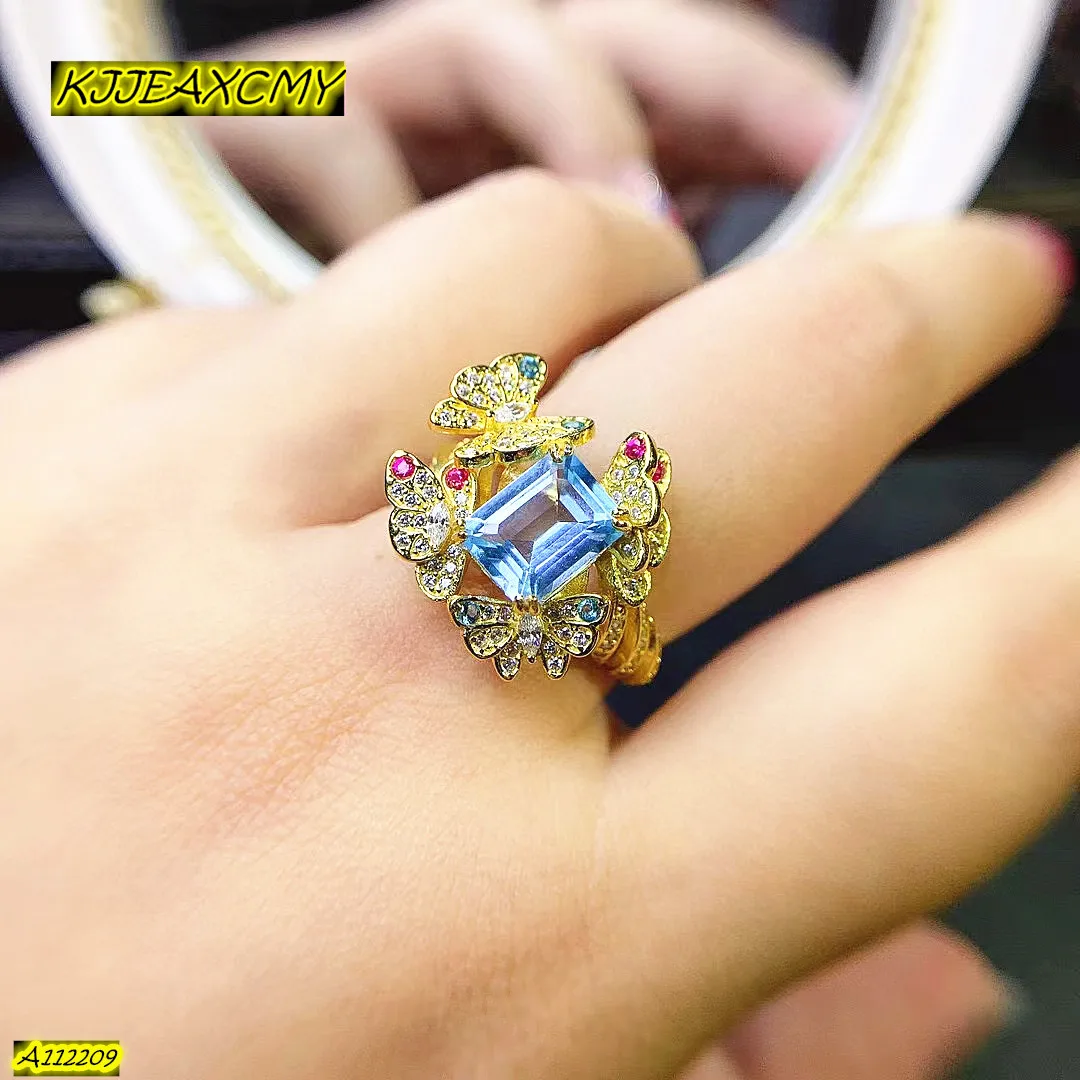 

Fine Jewelry 925 Sterling Silver Natural Stone Topaz Women's Ring Girls' Party Birthday Gifts Bridal Matching New