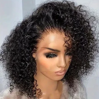 Curly Bob Wig 13x4 Lace Front Wigs Pre Plucked 250% Density Mongolian Glueless HD Kinky Curly Bob Lace Frontal Wigs Wet and Wavy 1