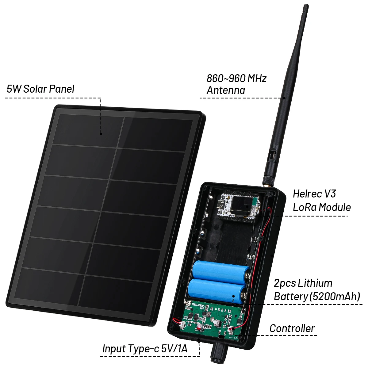 D5 Solar Powered Heltec ESP32 LoRa Meshtastic Built in 6000mAh Battery with Antenna WiFi Heltec LoRa V3 SX1262 Wi-Fi Bluetooth