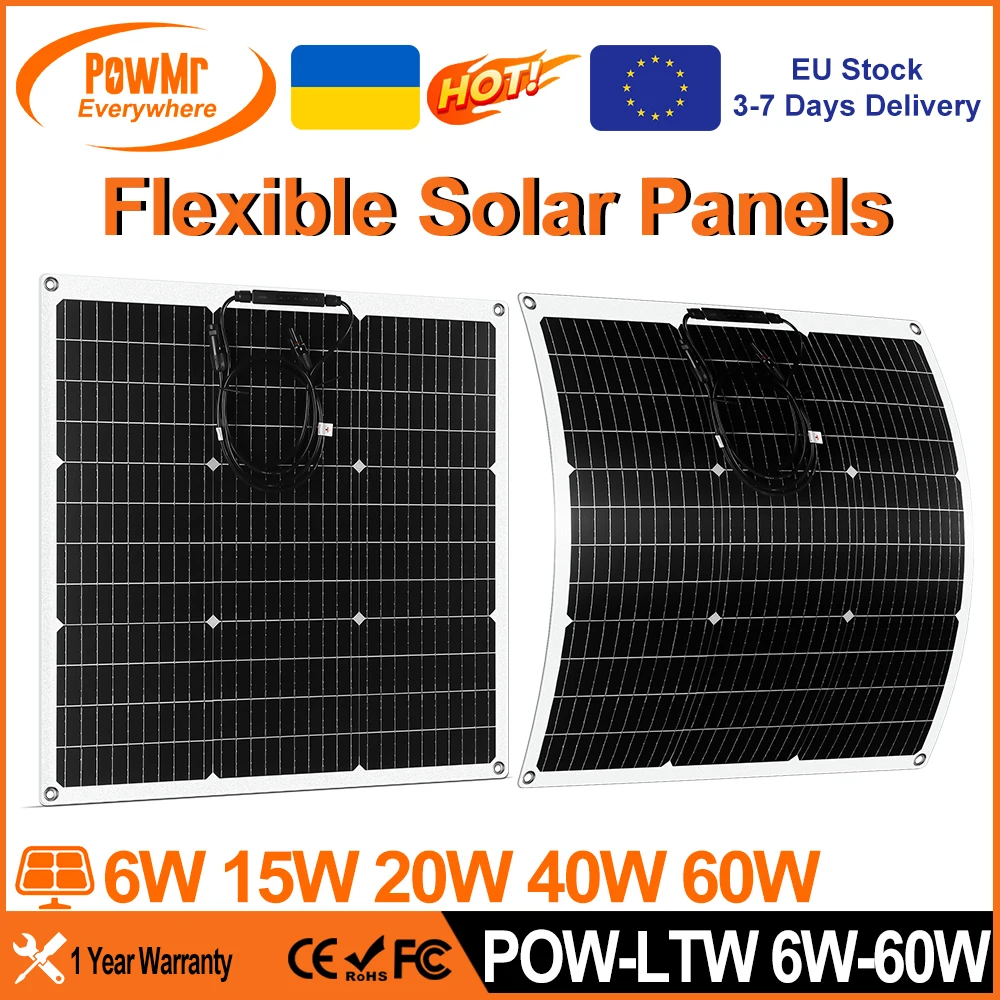 60W Pannello Solare 12V Cella Solare Pannello Solare Flessibile 18V Pannello Fotovoltaico Piastra Campeggio All'Aperto Per Casa/Campeggio/Camper/Caric