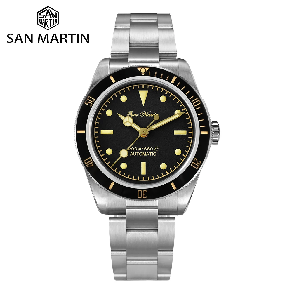 San Martin 38mm Men Retro 6200 Diver Watch New Upgrade SN0004 NH35 Automatic Mechanical Fly Clasp Steel Watches 20Bar Luminous fajarina quality pure cowhide real genuine men s retro belt men clasp buckle belts for men leather 38mm width casual n17fj171