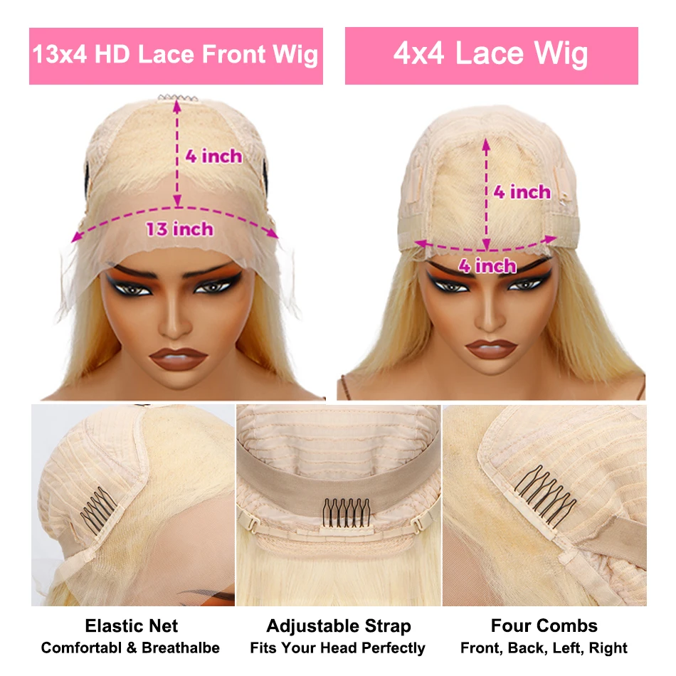 HD Transparent Honey Blonde Frontal Straight Preplucked Human Hair Wigs 13x4 Lace Front Wigs 4x4 Closure For Women 613 human hair wig,lace front wig,human hair wigs,front lace wig