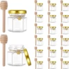Mini Honey jars-Hexagon honey jars with wooden spoon, bee pendant,Glass Honey jars with lids, Baby Shower, Wedding Favors 1