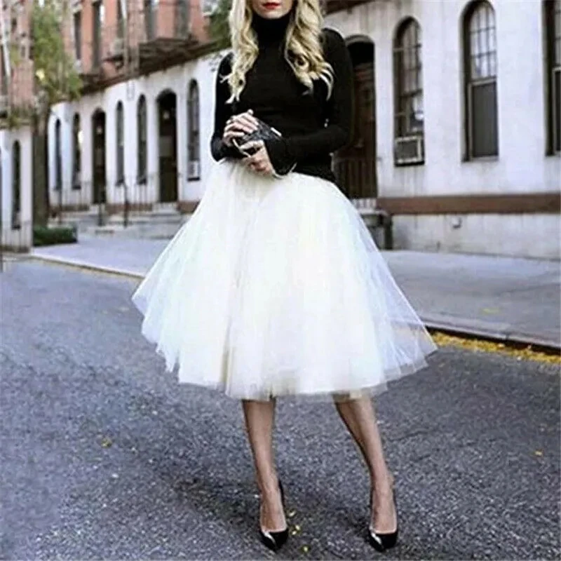 

5 Layers Bride Midi Tulle Skirts Crinoline Underskirt Women Prom Dress Tutu Petticoat Lolita Dress Jupon Faldas Accessoires