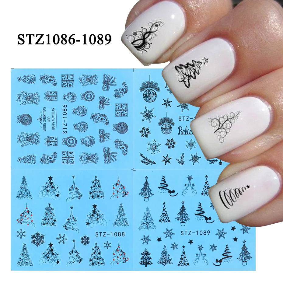 4pc Winter Design Water Nail Stickers Set Christmas Tree Nail Art Decal Black Summer Leaves DIY Manicure Slider nail stickers nail art decoration nail decals