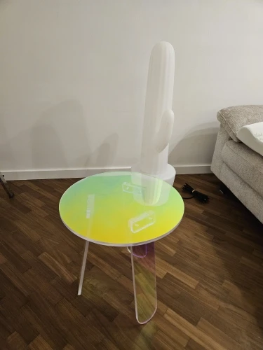 SucceBuy Round Iridescent Side Table Acrylic End Table Clear Rainbow Acrylic Coffee Table for Food Book Used in Living Room photo review