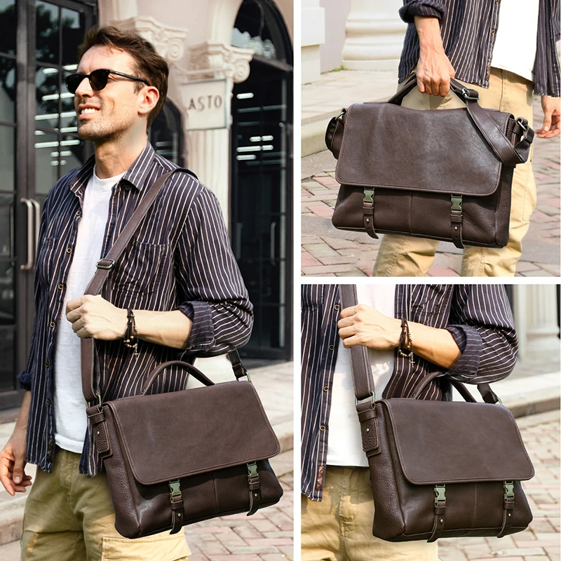 CONTACT'S Men Briefcase Genuine Leather Laptop Bag for 16 inch