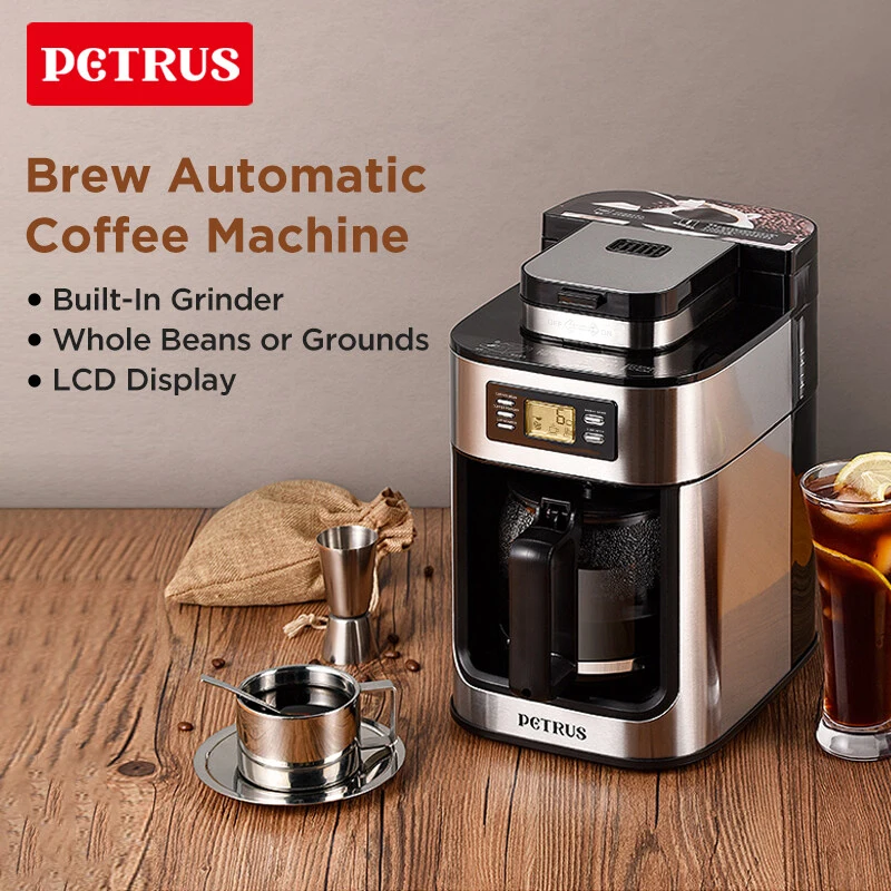 Coffee Maker Petrus Automactic Stainless Steel Drip 10-cup With Built-In Grinder and Brew Strength Control