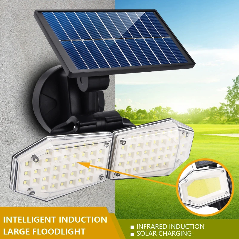 LED Solar Outdoor Light 2 Head Rotatable Motion Sensor 56/78 LED Lamp 3 Modes Lighting for Exterior Wall,Fence or Garden solar pathway lights