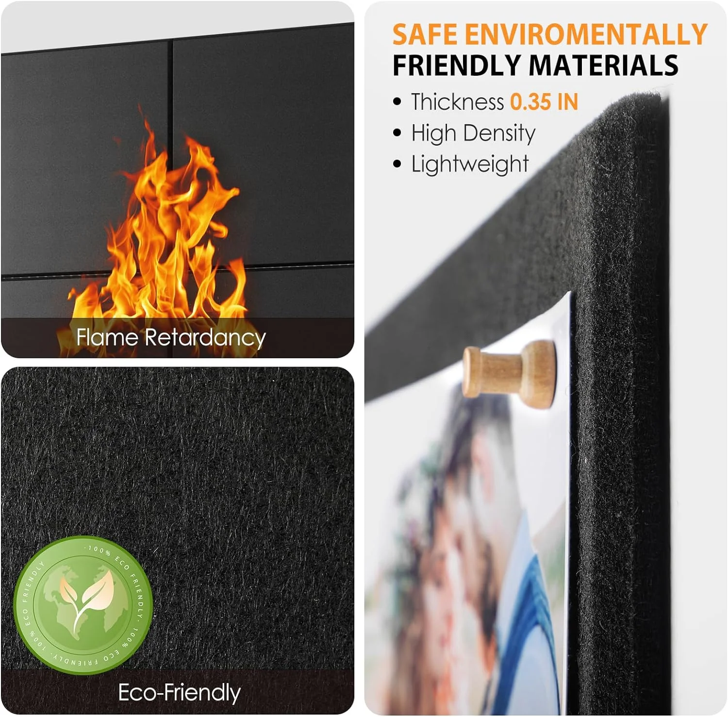 Large Cork Board,11.8in 6 Felt Wall Tiles -Perfect for Office & Bedroom Decor Bulletin & Vision Boards with Push Pin Capability