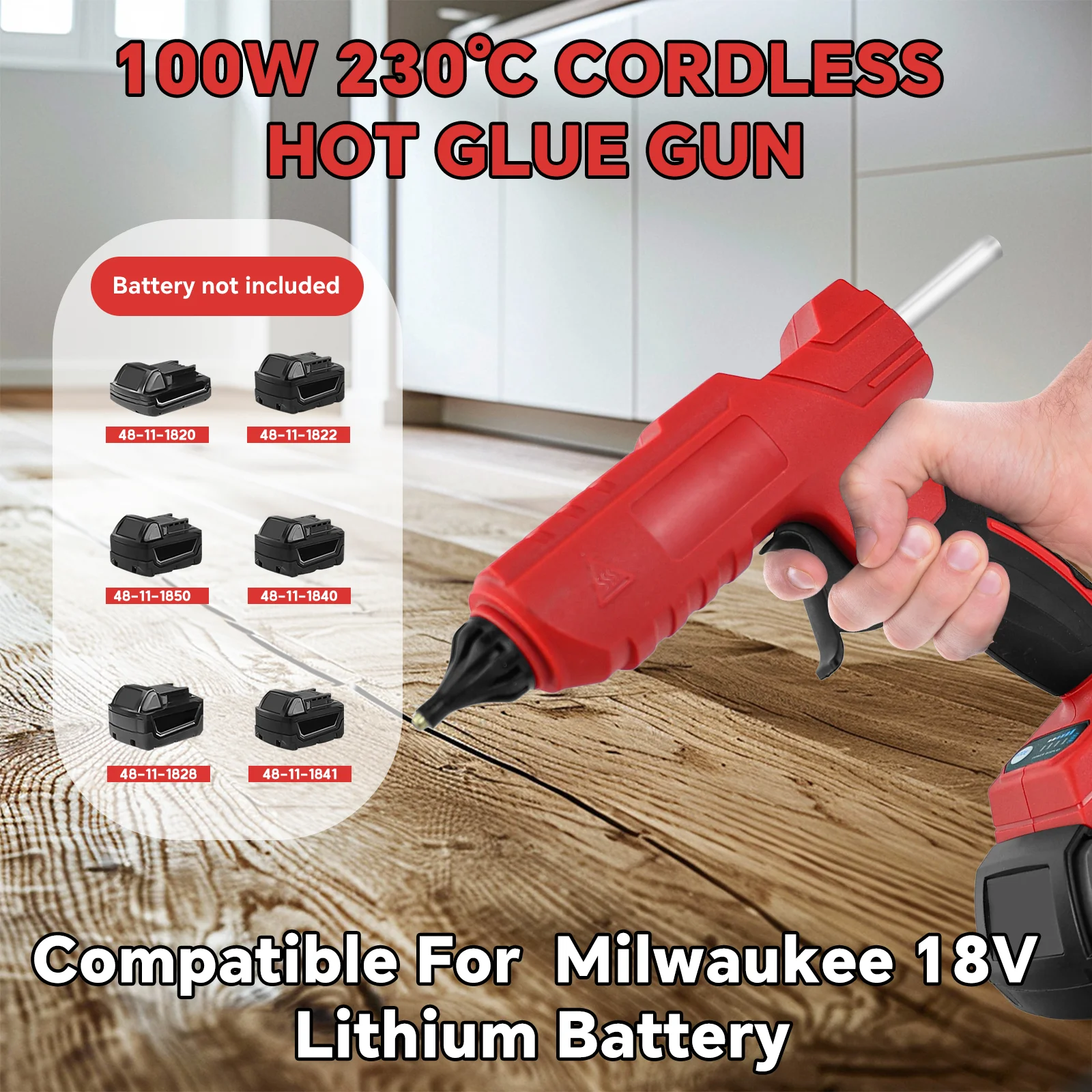 100W Cordless Electric Hot Melt Glue Gun Home Repair Tool with 10pcs 11mm Glue S
