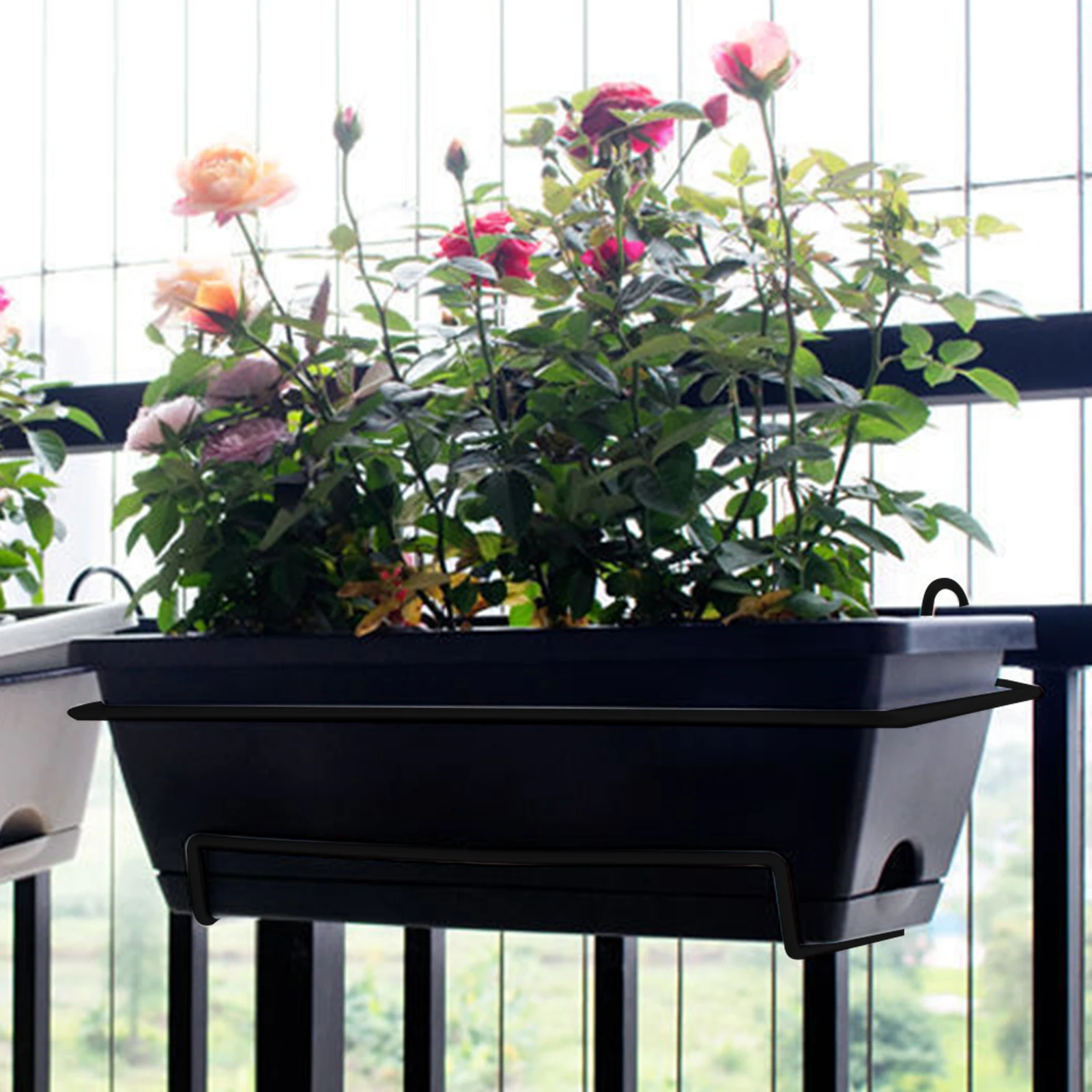 Balcony Railing Flower Planter with Rack and Tray 2