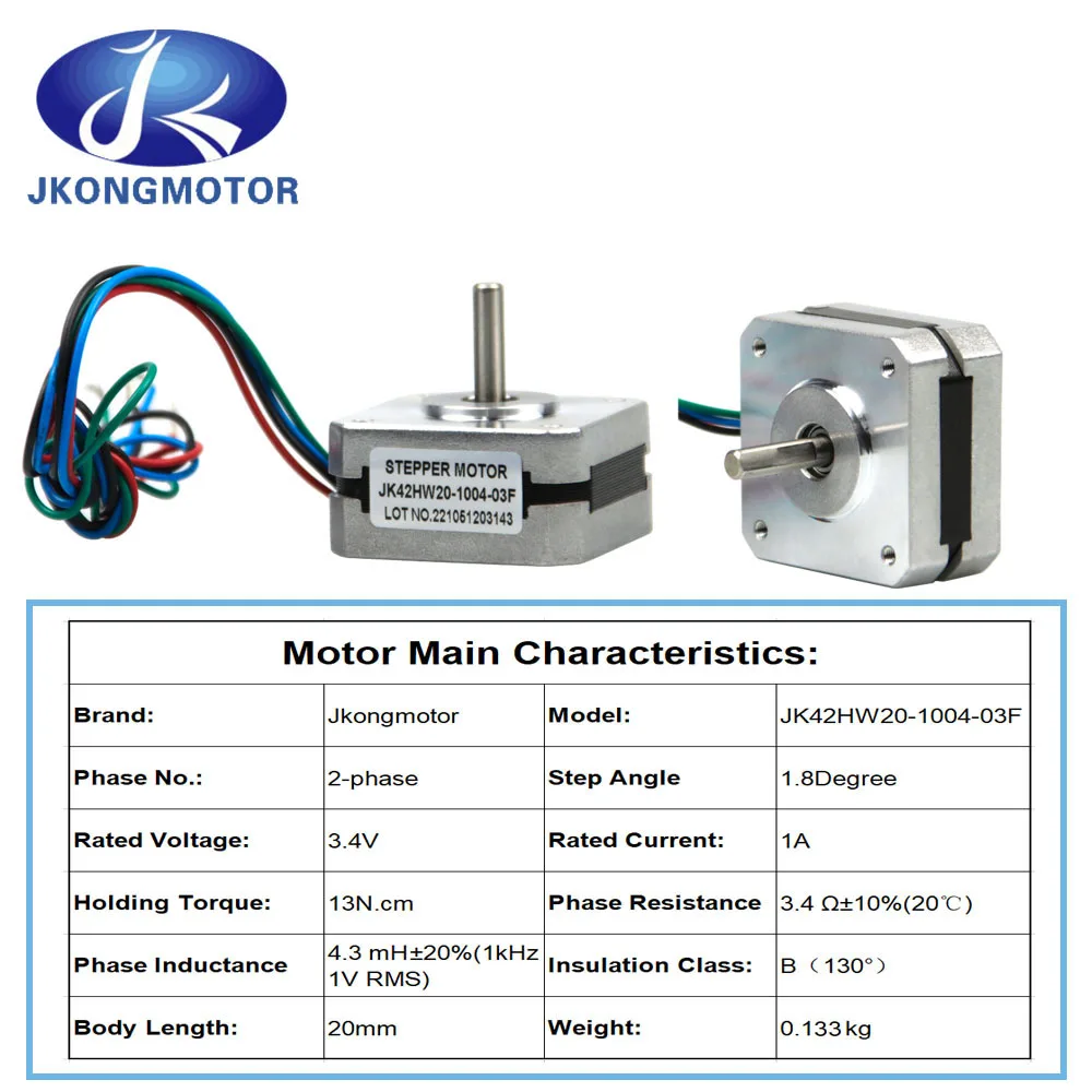 Jkongmotor Nema 17 Stepper Motor 20mm 13Ncm 1A Nema17 Step Motor 4