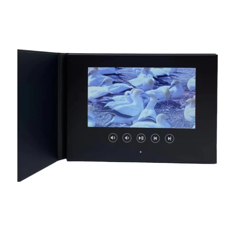 All black 7 inches hard cover video brochure with IPS screen 8G memory best price support customize