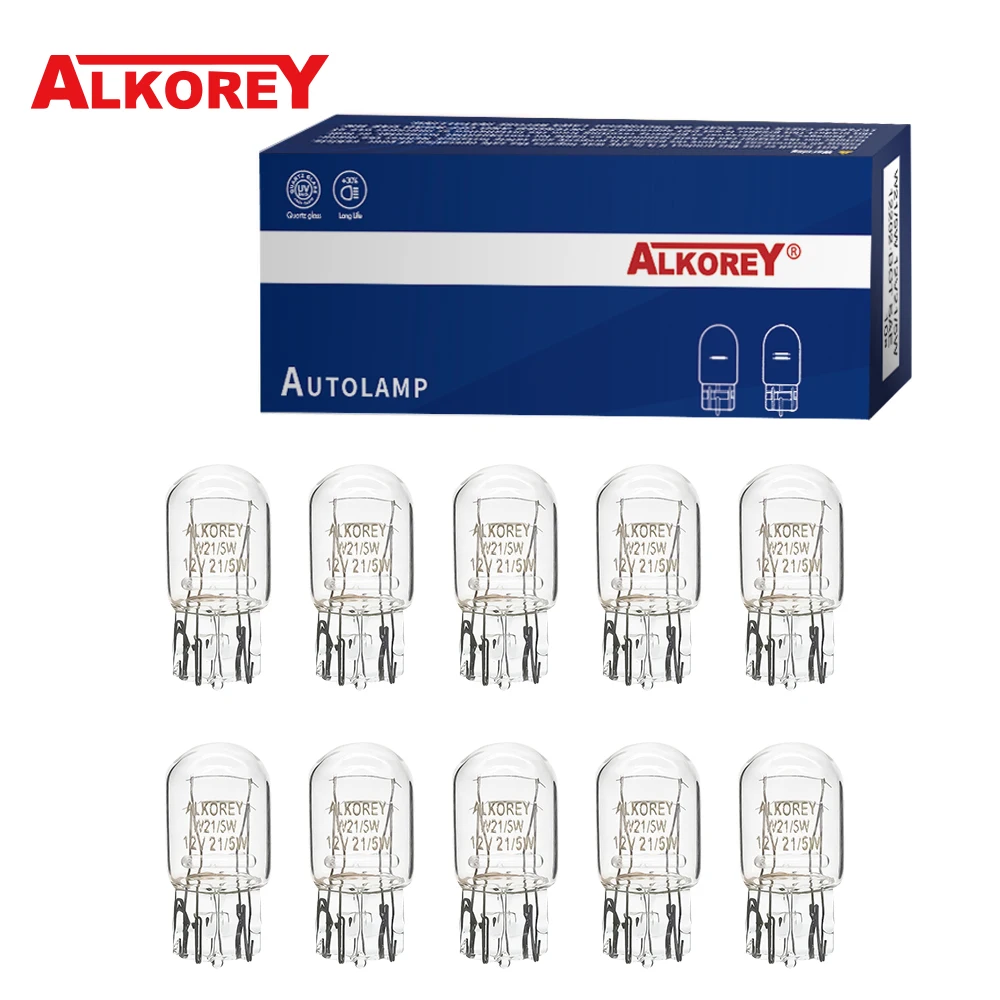 Alkorey 10 Pcs T20 7440 7443 W21W W21/5W 12V 21W 21/5W Warm White Daytime Car Halogen Running Lights Turn Stop Brake Tail Bulb