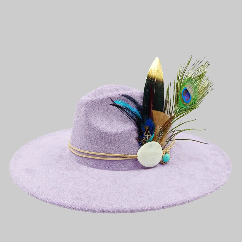 

Retro Suede Fedora Hat Women Men DIY Feather Accessories Fedora Hat Church Jazz Hat Panama Fashion Party Hat Autumn