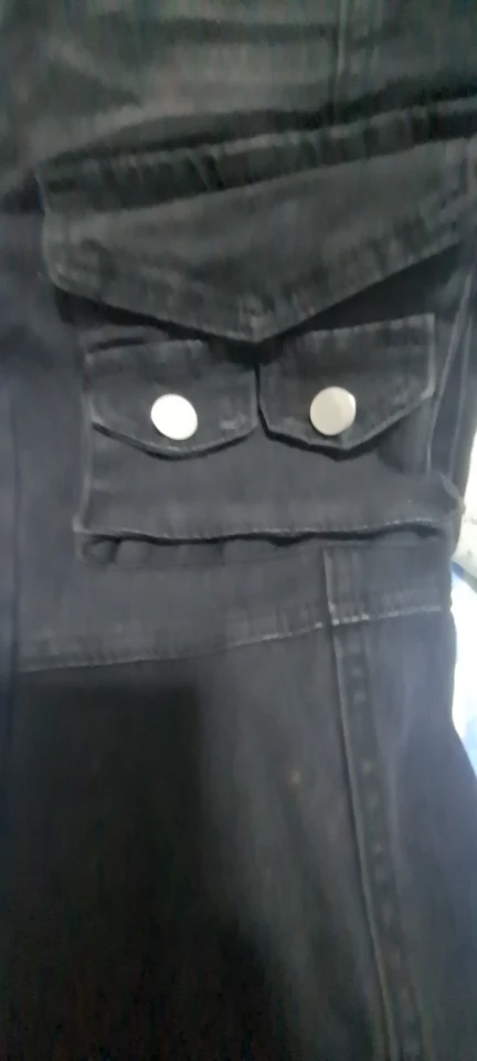 REDDACHiC Black Low Waist Cargo Jeans 2000s Distressed Whiskers Multi-pocket Stretch Bootcut Pants Women Retro Grunge Streetwear photo review