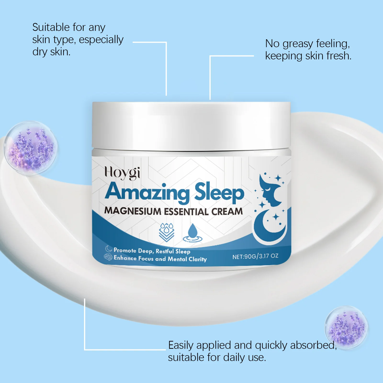 Hoygi Magnesium Sleeping Care Cream Moisturize Relief Stress and Anxiety Soothing Muscle Soreness Lavender Fragrance Sleep Cream