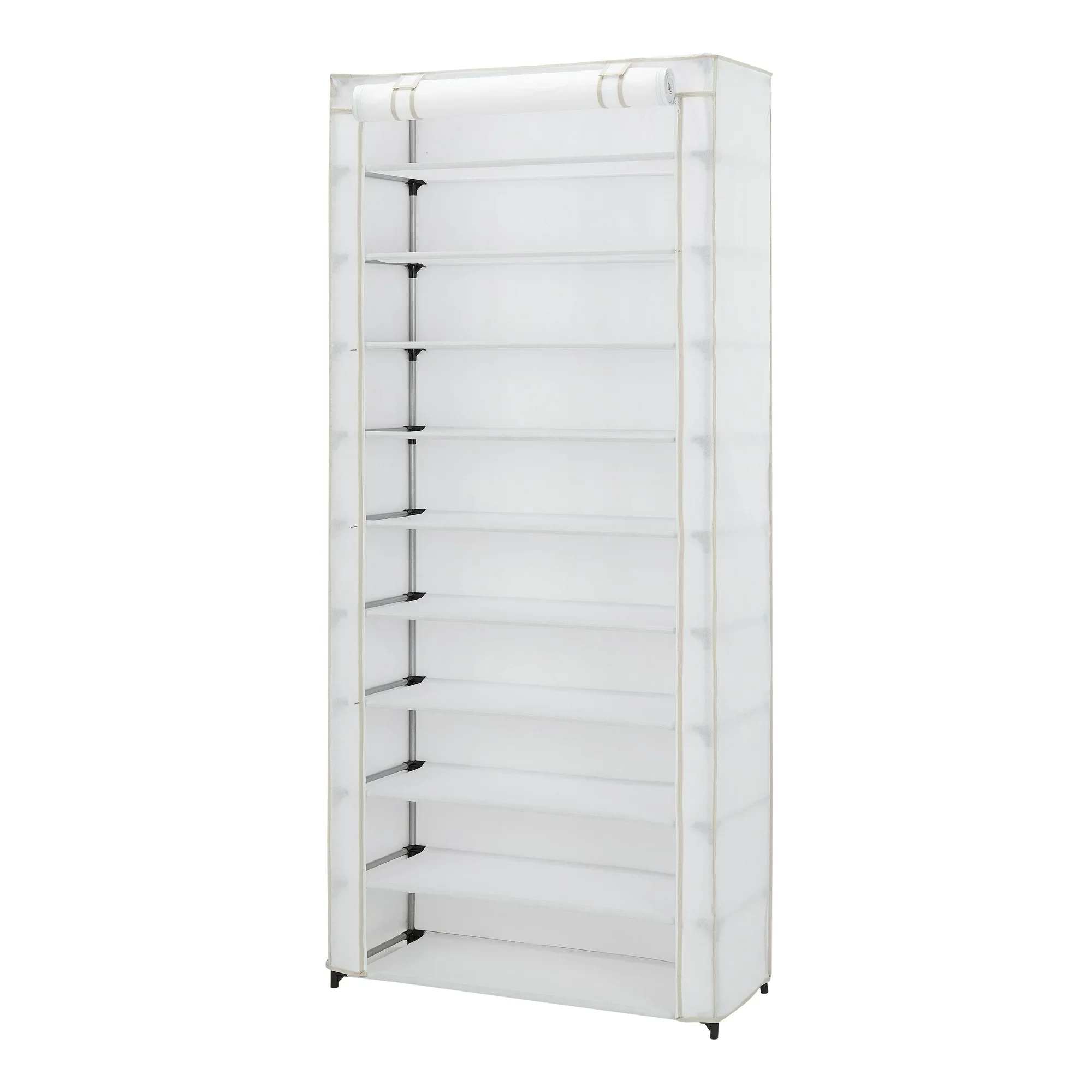 

10 Shelf Organizer Shoe Rack with Cover to Hold 30 Pair Shoes, White