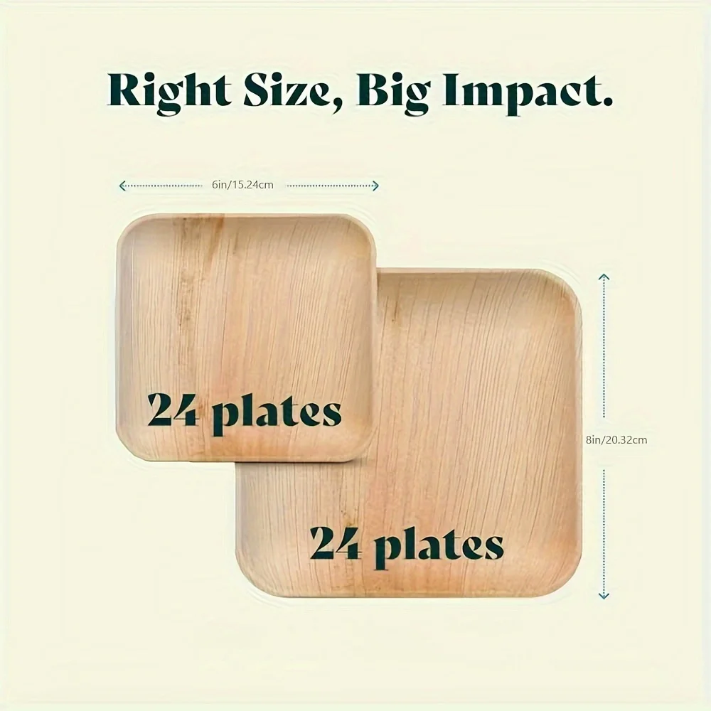 Disposable palm leaf meal plates, 24 pieces each, 6+8 inches