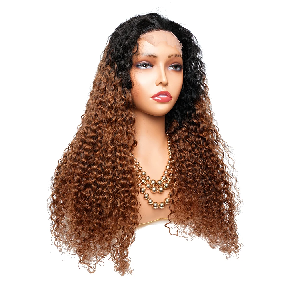 

30 Inch 1B/30 Ombre Jerry Curly Lace Frontal Wig 4x1 4x4 13x4 Brown Colored Lace Front Human Hair Wigs Jerry Curly Frontal Wig